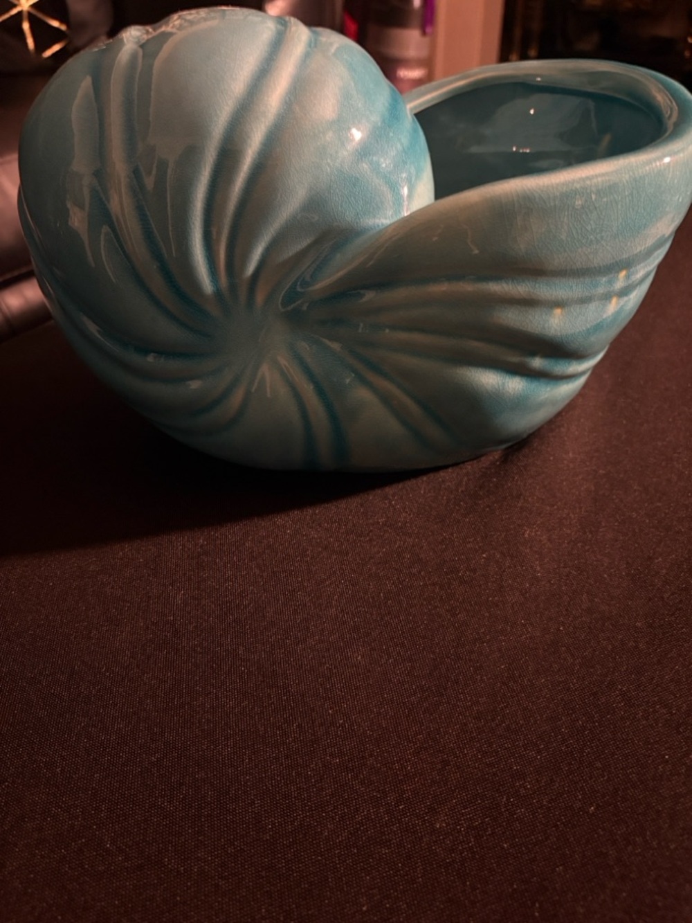 Ceramic Nautilus Shell Planter - Turquoise Blue